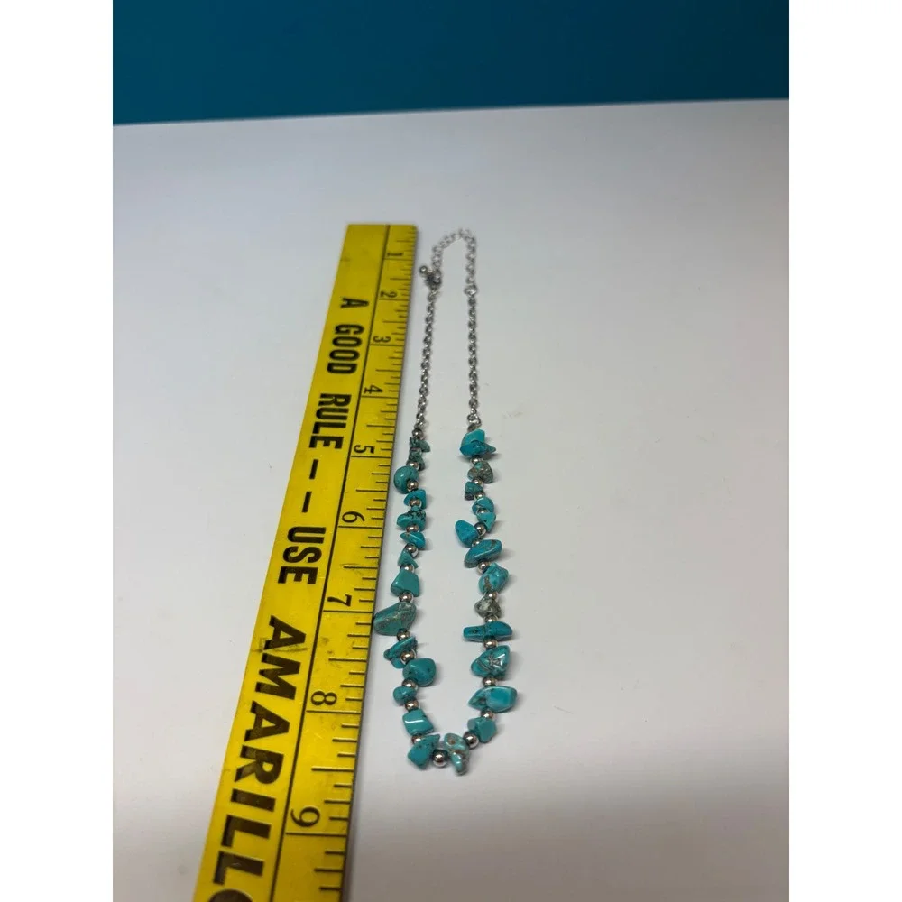 Turquoise Nugget Beaded Necklace Silver Tone Spacer Beads Boho Southwestern - Picture 6 of 7